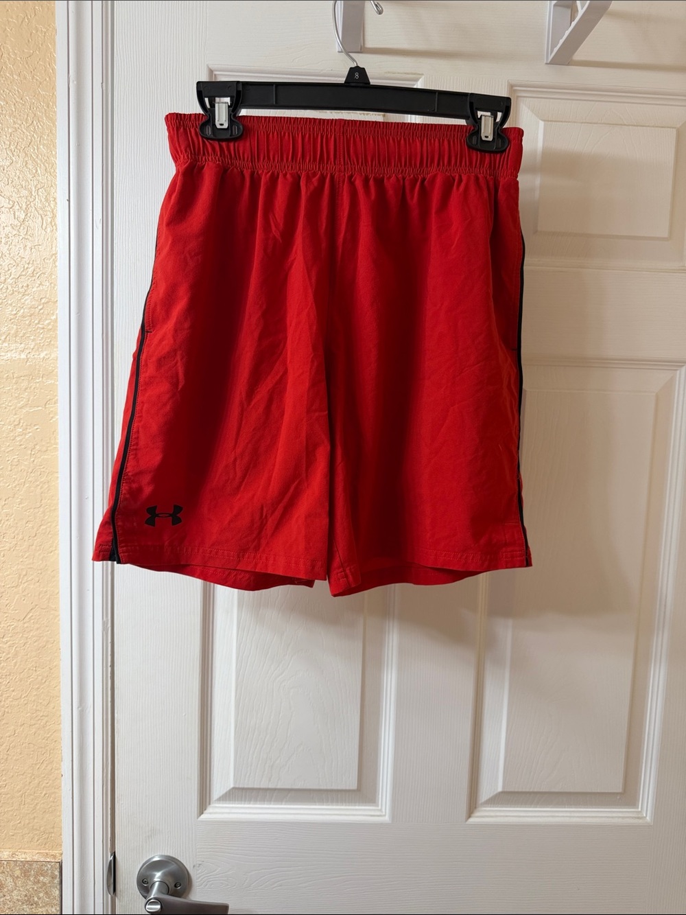 Under Armour Men’s Red Athletic Training Shorts with Black Logo